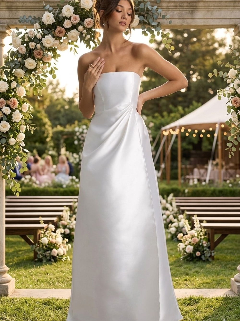 Universe
White Bandeau Split Puff-Skirt Maxi Dress